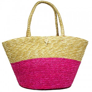 Straw Tote – 12 PCS Woven Wheat Straw Tote - 2 Tones - Fuchsia - BG-R11053FU